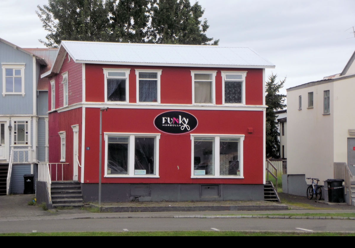 Funky Hárbúlla; a hairdresser located on Srandgata just opposite the Hof, and near where our ship was docked.